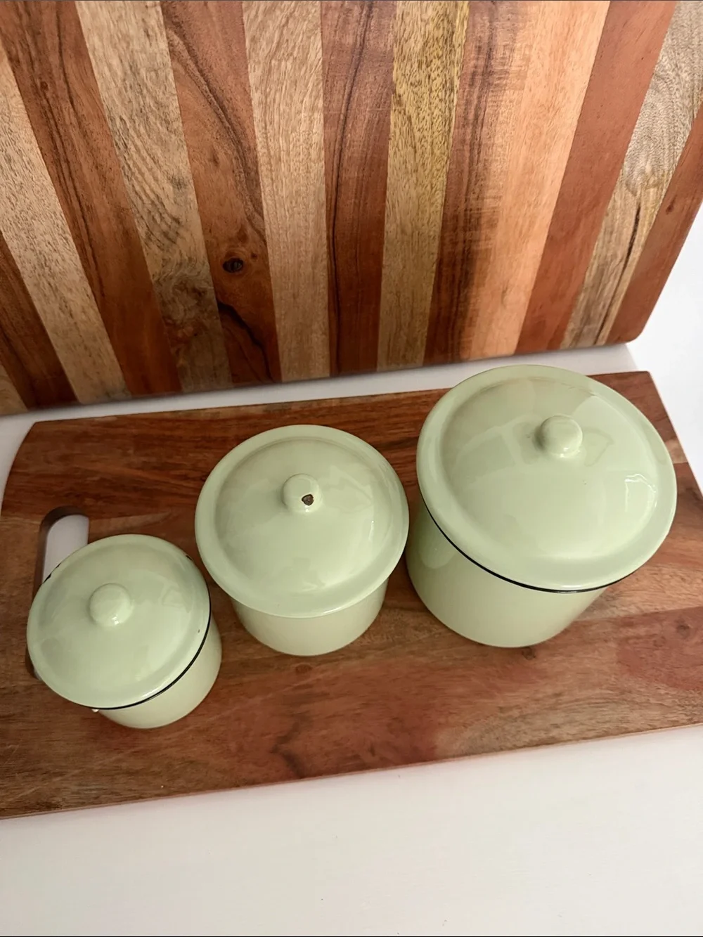 Vintage-Style Green Coffee Tea Sugar Enamel Canister Set